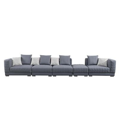Calgary 4-Seater Fabric Sofa with Stool - Grey - With 5-Year Warranty